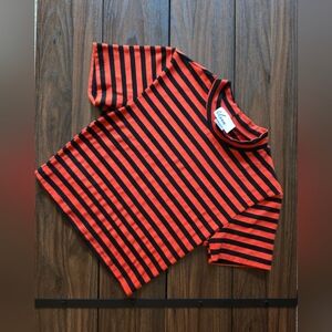 Vixen by Micheline Pitt Bad Girl Top XS Orange Black Stripe Short Sleeve Retro P
